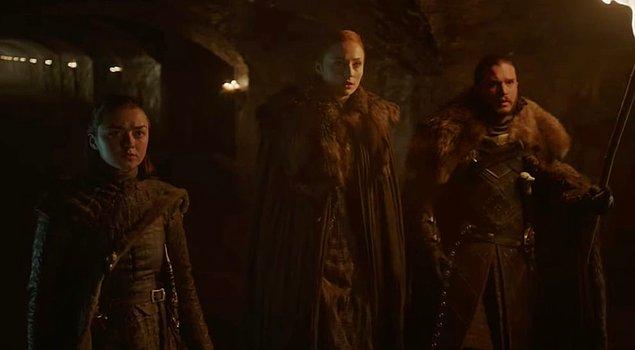 Bu sefer fragman, Winterfell'deki mahzen mezarlığında Jon, Sansa ve Arya üzerine odaklanıyor. Bu da demek oluyor ki, 8. sezonun asıl odak noktası Stark Hanesi.