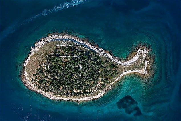 33. "Hırvatistan'daki Balık Şeklindeki Ada (Adriyatik Denizi)"