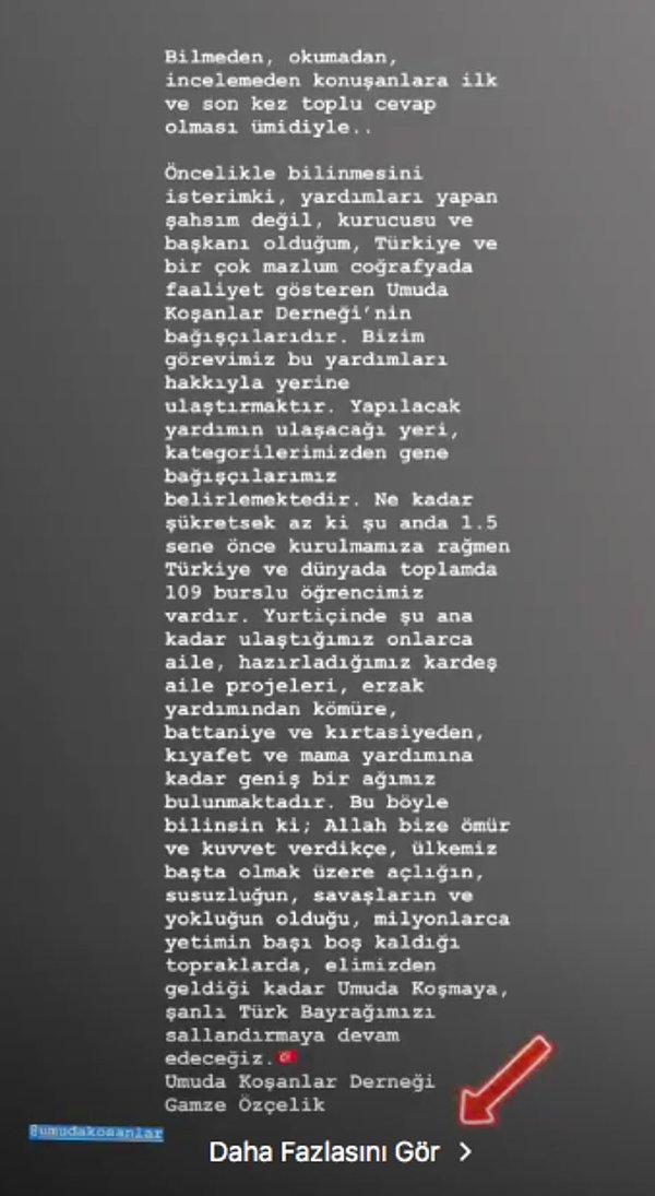 Çok geçmeden de bu eleştirinin ardından Gamze Özçelik Instagram hesabından açıklama yaptı.