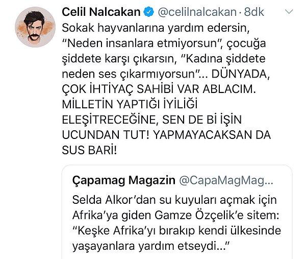 Elbette ki Selda Alkor'un bu eleştirisine tepkiler de gecikmedi. Oyuncu Celil Nalçakan resmi twitter hesabından konuyla ilgili bu tweet'i attı.