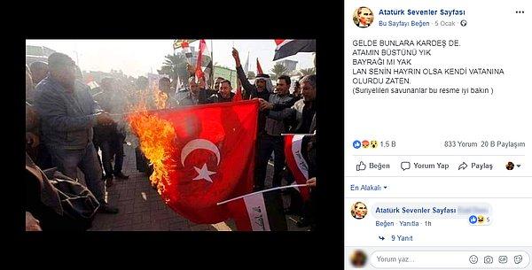 1. "Fotoğrafın Türk bayrağı yakan Suriyelileri gösterdiği iddiası."