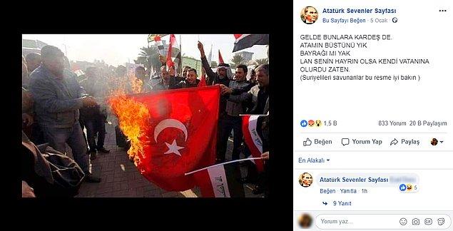 1. "Fotoğrafın Türk bayrağı yakan Suriyelileri gösterdiği iddiası."
