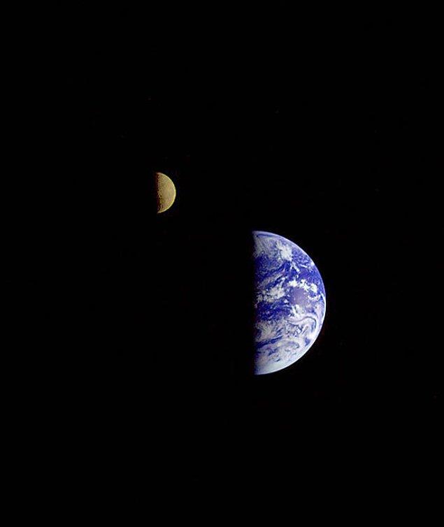 12. Galileo uzay aracı, Dünya ile karşı karşıya kalmasından 8 gün sonra belli bir mesafeden geriye bakınca bu manzarayla karşılaştı.