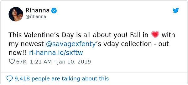 "Bu sevgililer günü tamamen sizin için! Savage X Fenty'nin en yeni sevgililer günü koleksiyonuna aşık oldum. Şimdi satışta!"