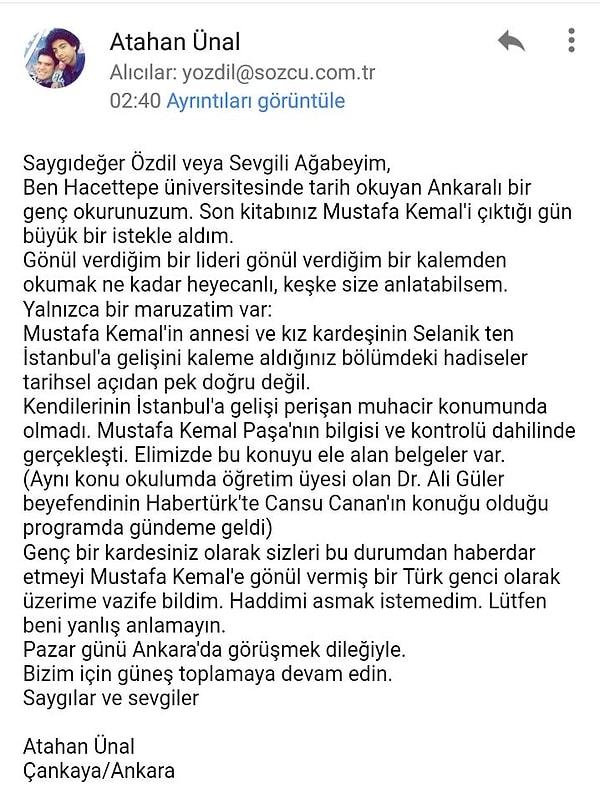 Okuyucunun Yılmaz Özdil'e attığı iddia edilen mail şu şekilde.