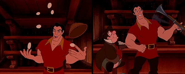 7. Гастон и Лефу в оригинальной "Красавице и Чудовище" опрокидывают миску с яйцами, но через секунду они стоят целехонькие.