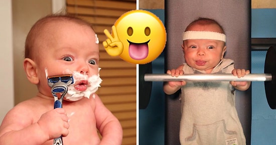 Маленький мужичок: Отец фотографирует своего новорожденного сына в образе взрослого мужчины