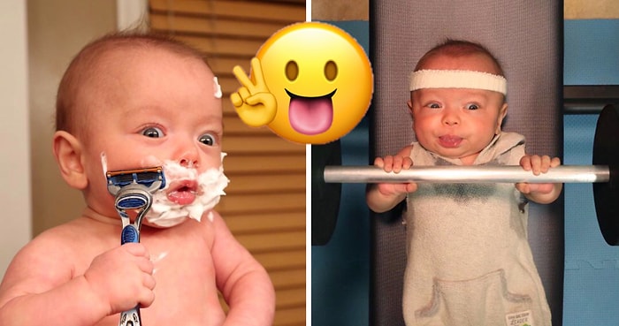 Маленький мужичок: Отец фотографирует своего новорожденного сына в образе взрослого мужчины