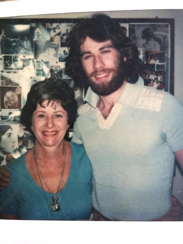 9. "My mom was childhood friends with John Travolta and we found a photo of my nana and him after one of his shows when he did theatre! Look at the 70s hair..."
