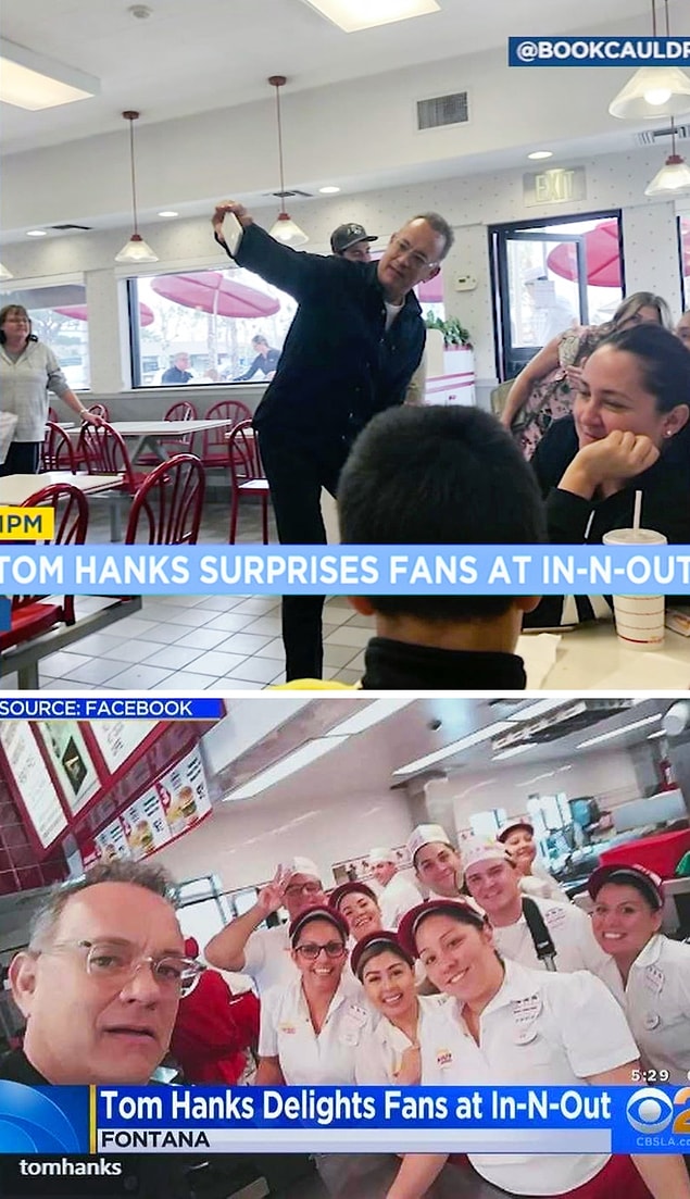 9. Yemek yemeye gelen Tom Hanks herkesin yemeğinin ücretini ödemiş ve fotoğraf çekinmiş.