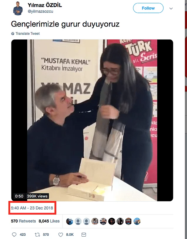 Ancak videoda ağlayan okurun Yılmaz Özdil’in 2 bin 500 TL değerindeki “Mustafa Kemal” kitabını satın aldığı iddiası doğru değil.