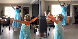 Prenses Elsa Kıyafeti Giyerek Oğluyla Birlikte 'Let It Go' Şarkısında Dans Eden Baba