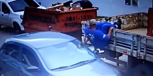 Kamyon Kasasından Ters Bir Şekilde Düşecekken Müthiş Bir Refleksle Kurtulan Adam
