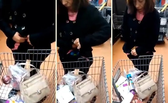 Market Arabası Dolduracak Kadar Ürünü Kıyafetinin İçine Dolduran Kadının Şaşkınlık Yaratan Soygun Girişimi