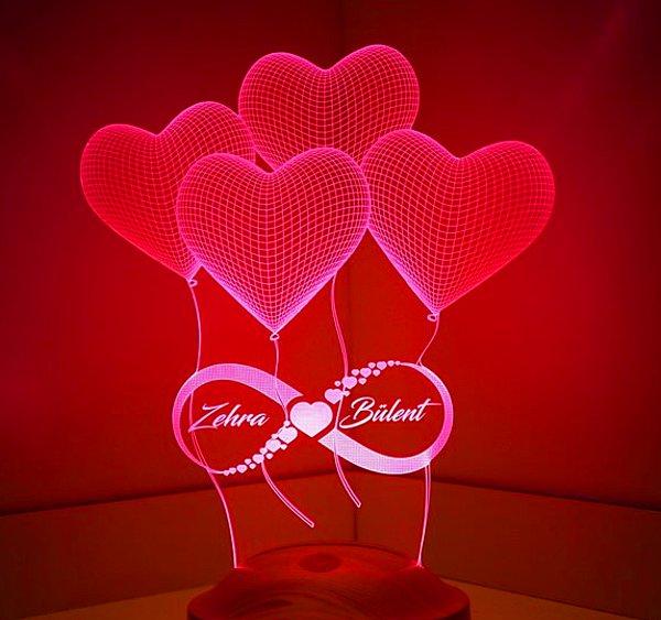 3. Biraz daha özel bir hediye arayışında olanlar için: Kişiye özel üç boyutlu sonsuz aşk led lamba.