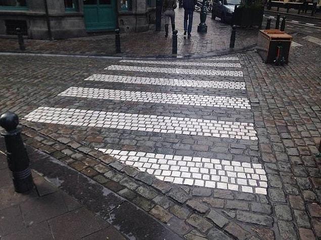 1. Belgium has marble stones instead of painted lines for crosswalks.