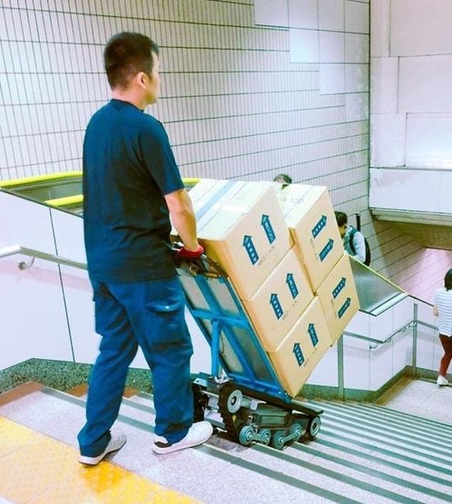 13. Japan has this tank-style stair dolly.
