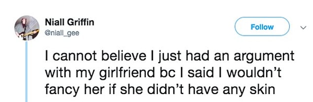 A Twitter user tweeted that he got into a weird argument with his girlfriend.