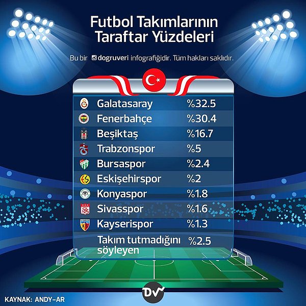 13. Futbol takımlarının taraftar yüzdeleri