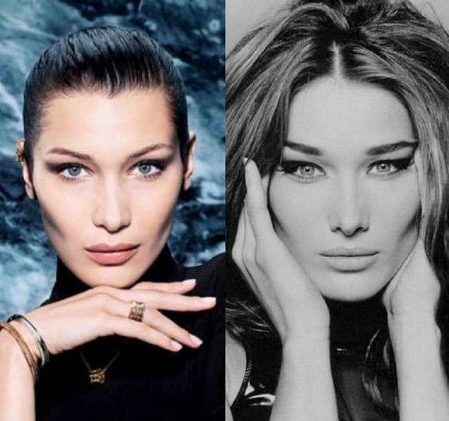 22 yaşındaki ünlü model Bella Hadid ve 51 yaşındaki eski model Carla Bruni'nin benzerliği dikkat çekiyor.