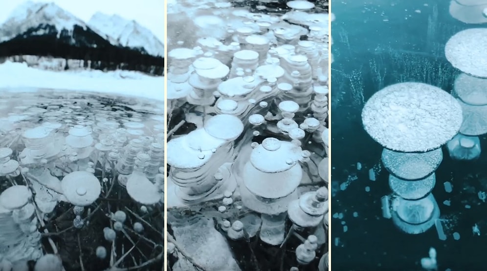 Dibinden Metan Gazı Çıkan Gölün Donmasıyla Ortaya Çıkan Muhteşem Görüntü