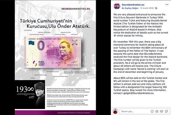 Ancak Avrupa Merkez Bankasının üzerinde Atatürk portresi olan sıfır avro değerinde banknotlar bastırdığı iddiası doğru değil.