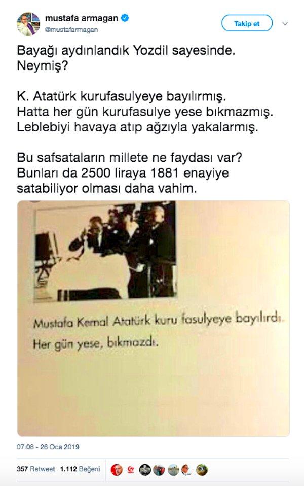 2. "Özdil’in ‘Mustafa Kemal’ kitabında yer aldığı iddia edilen ‘kuru fasulye’ ve ‘leblebi’ bölümleri."