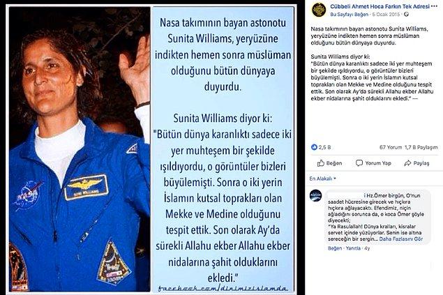 3. "NASA astronotu Sunita Williams’ın Ay’dan döndükten sonra Müslüman olduğu iddiası."