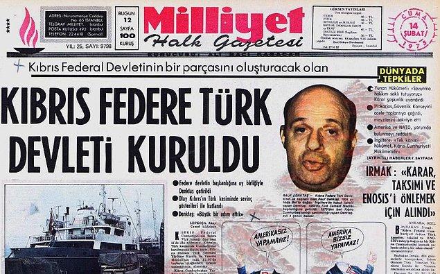1975: Kıbrıs Türk Federe Devleti ilan edildi.