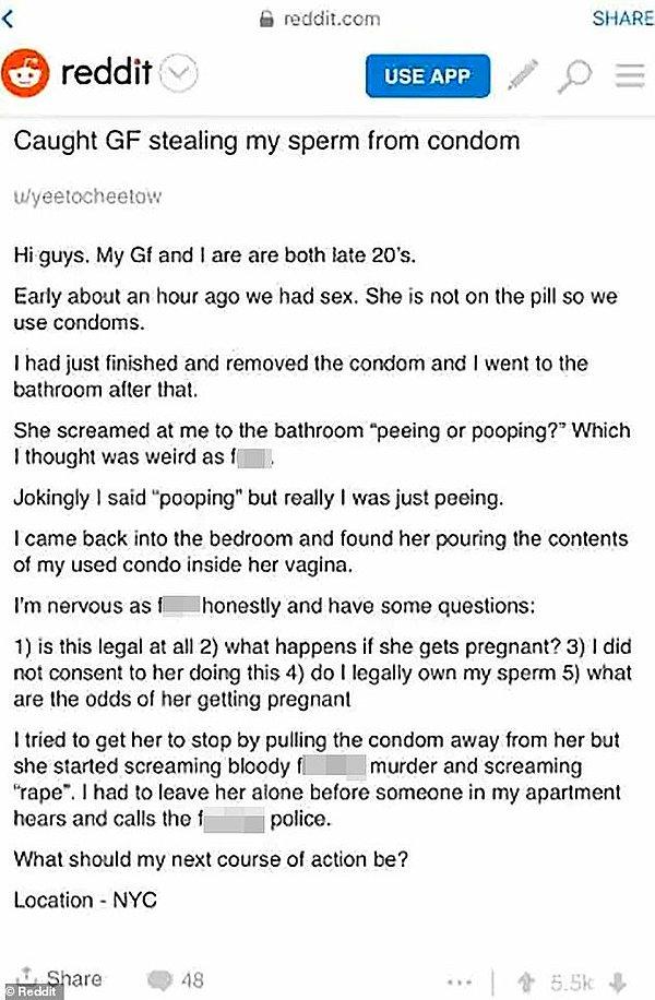 Kız arkadaşının kullanılmış prezervatifteki spermleri çalıp vajinasına sürmeye çalışırken yakalayan adam ne yapacağını şaşırmıştı.