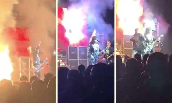 Konser Sırasında Saçları Yanmaya Başlayan Müzisyenin Hiçbir Şey Olmamış Gibi Şarkısına Devam Ettiği Efsane Anlar