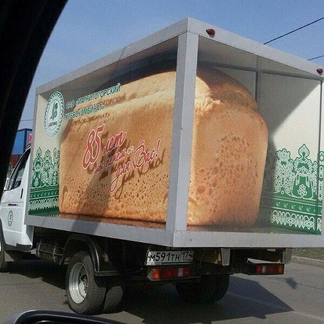 14. This car definitely carries bread and has a clever way to show it.