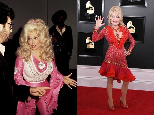 7. Dolly Parton at the Grammys in 1977 vs 2019