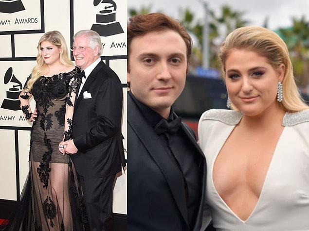9. Meghan Trainor at her first Grammys with her dad in 2015 vs with her husband 2019