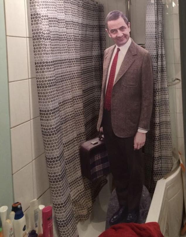 1. "This dad who placed this Mr. Bean cutout in random places in his house to scare people."