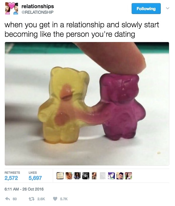 9. Когда ты медленно начинаешь быть похожим на того человека, с кем встречаешься.