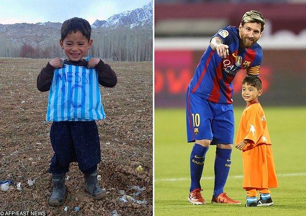 22. Plastik poşeti Messi forması olarak kullanan Afgan çocuk Messi ile tanışıyor: