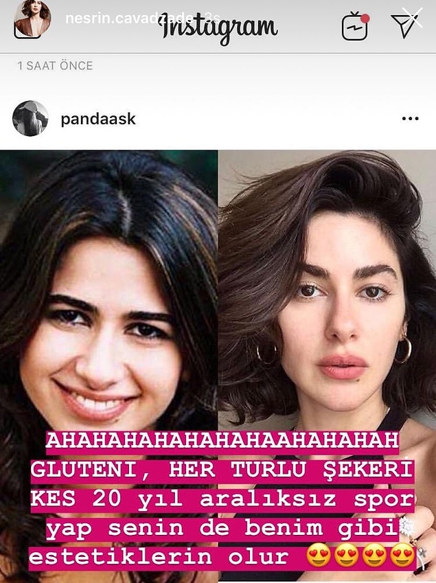 Bir magazin sayfası, Nesrin Cavadzade'nin eski ve yeni fotoğraflarını karşılaştırdı. Bunun üzerine Nesrin Hanım, kendisinin "glutensiz beslenme" yöntemiyle değiştiğini şu şekilde beyan etti.