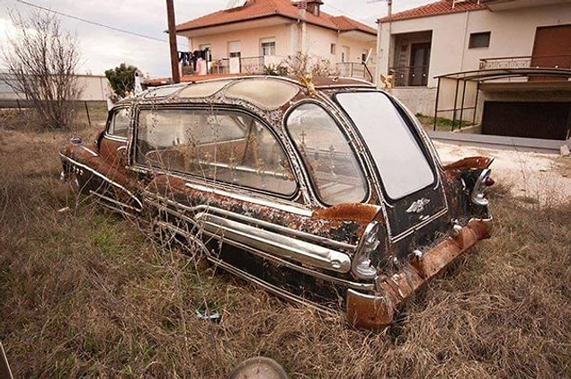 21. "A 1947 Buick Roadmaster Hearse with 18 windows."