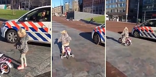 Kendine Yarış Teklif Eden Bisikletli Küçük Kızı Kırmayıp Yarışan Polis