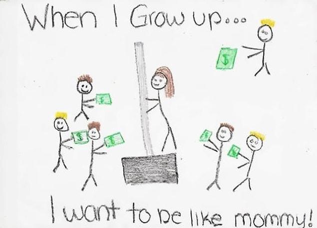 19. "Little girl drew a picture of her mom at work. The mother is actually selling a snow shovel at home depot."