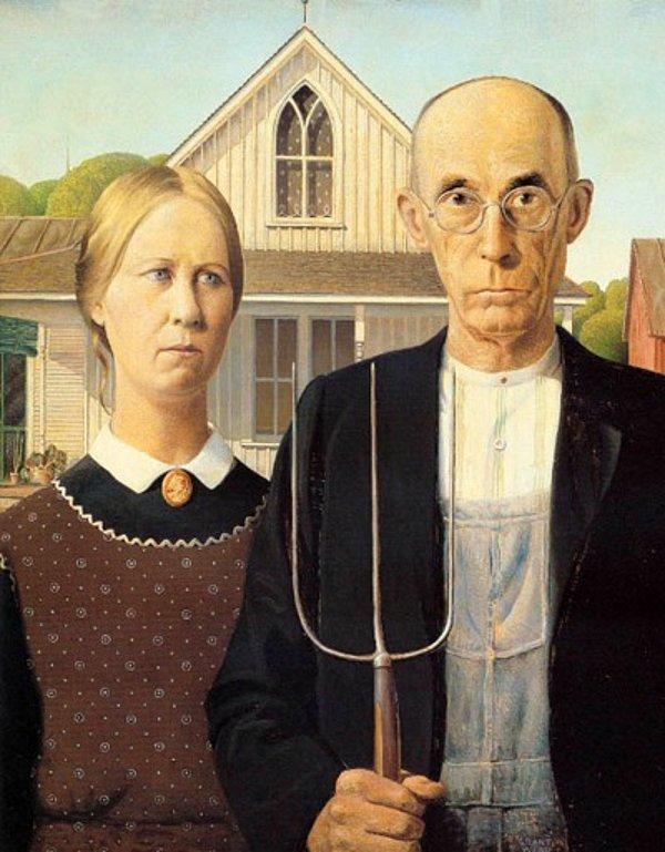 18. Grant Wood'un The American Gothic resmindeki ikili karı-koca değil, baba-kızdır.