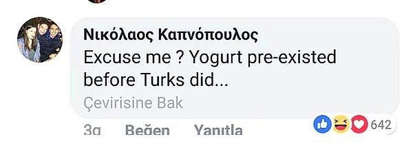 Bu kullanıcı da yoğurdun Türklerden eski olduğunu iddia etti.
