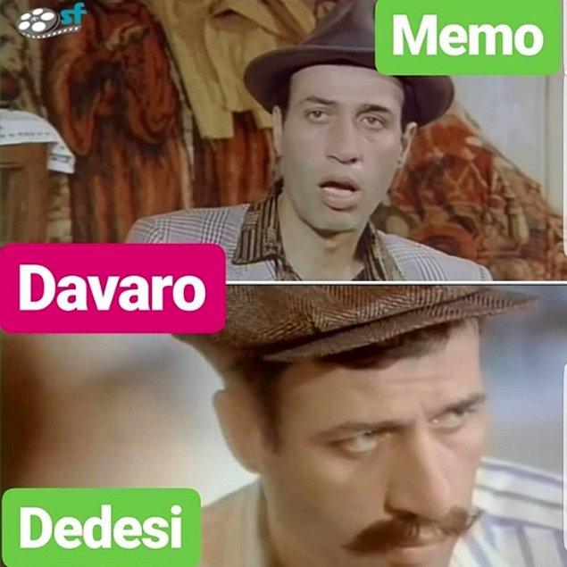 İzledikçe izleyesimiz gelen 1981 yılında yayınlanan Davaro filminde de hem Memo'yu hem de Memo'nun dedesini oynar.