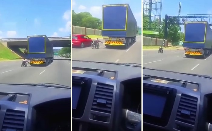 Tekerlekli Sandalyesiyle TIR'a Tutunarak Araç Yolunda Giden Çılgın!