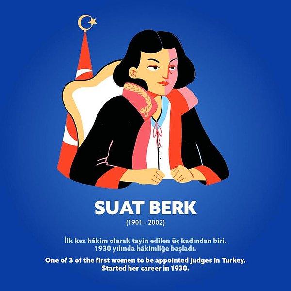 Suat Berk (1901 – 2002) İlk kez hâkim olarak tayin edilen üç kadından biri. 1930 yılında hâkimliğe başladı.