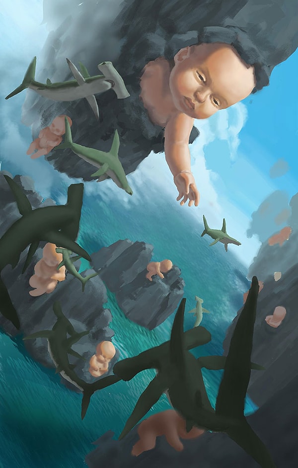 6. "Мне приснился этот сон, где я катался на акуле и "добывал" детей из камней".