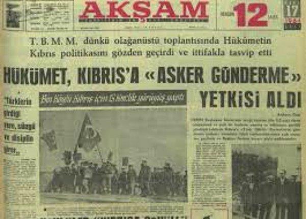1964: TBMM'de gizli yapılan olağanüstü toplantıda, Hükümete gerektiğinde Kıbrıs'a müdahale yetkisi verildi.