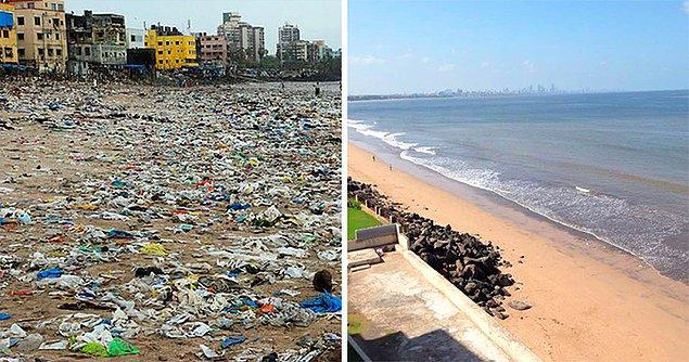 Bu gördüğünüz fotoğraf Mumbai'de bir plaja ait ve 500 kişi burayı temizlemek için bir araya gelmiş. Burada maksimum kaç kilogram çöp olabilir sizce? İnanmayacaksınız ama tam beş milyon!