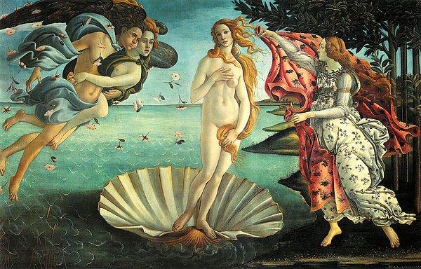 4. Sandro Botticelli'nin meşhur tablosundaki kadın, Aşk ve Güzellik Tanrıçası Aphrodite ya da bilinen diğer adıyla Venüs'tür. Bu tabloda Aphrodite'in doğuşu tasvir edilir.
